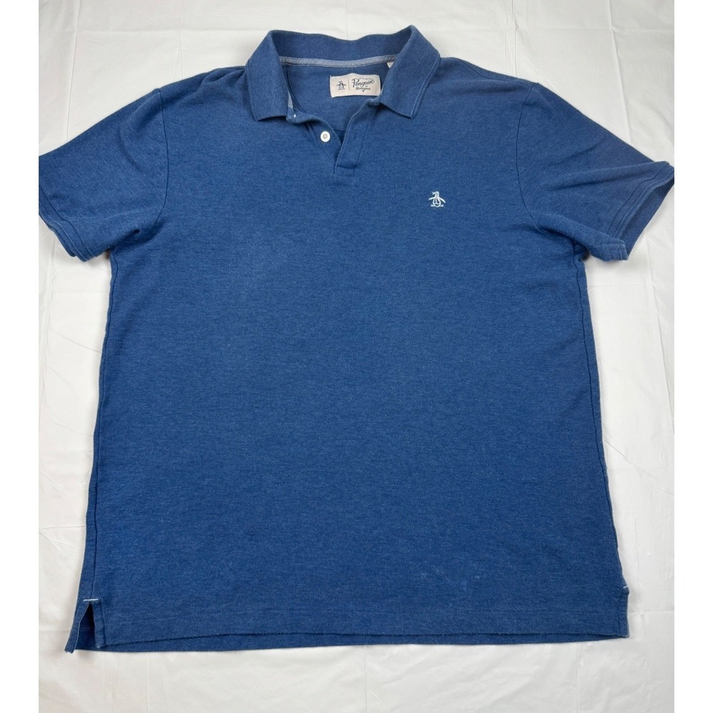 Original‎ Penguin Mens Blue Heather Polo Shirt Short Sleeve Cotton Large OP4954